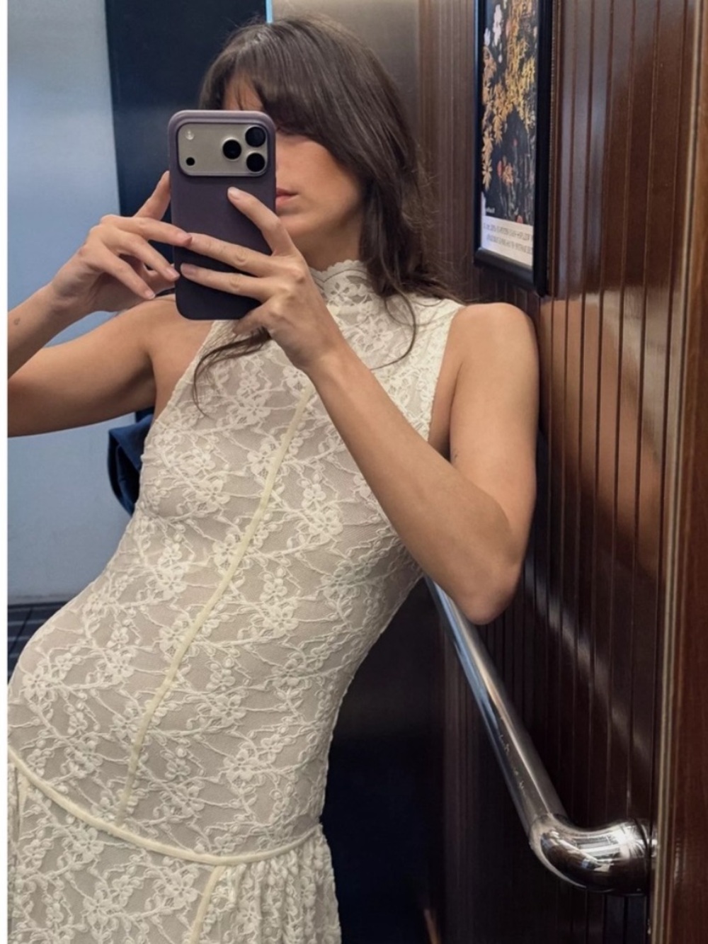 Zara White Lace Sleeveless High-Neck Maxi Dress - Picture 4 of 7